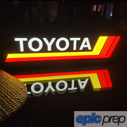 Toyota Retro Logo Black White Yellow Orange & Red 3D LED Backlit Light Box Desk Lamp